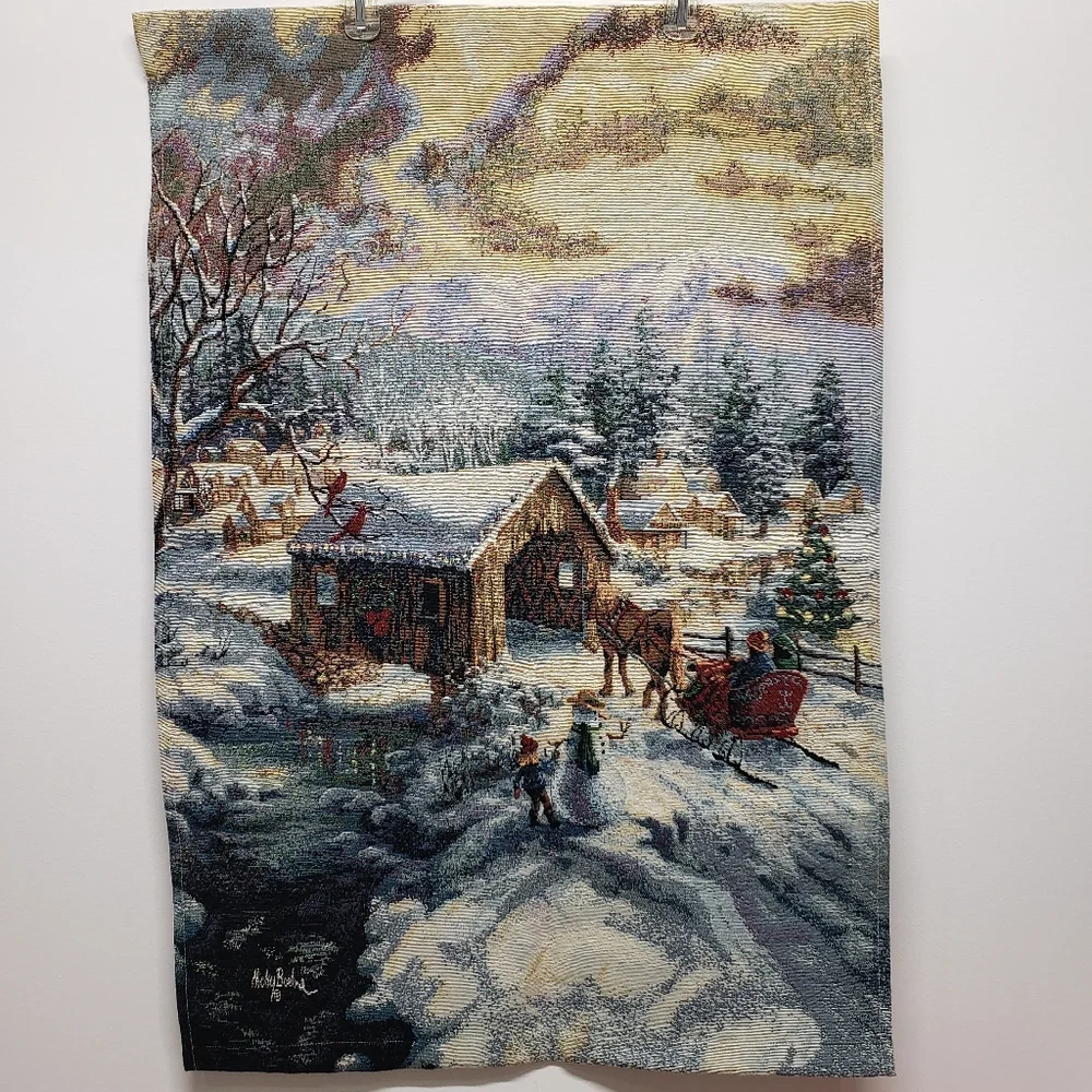 Winter Covered Bridge by Nicky Boehme Wall Tapestry 26X36 Cabin Decor Farmhouse
